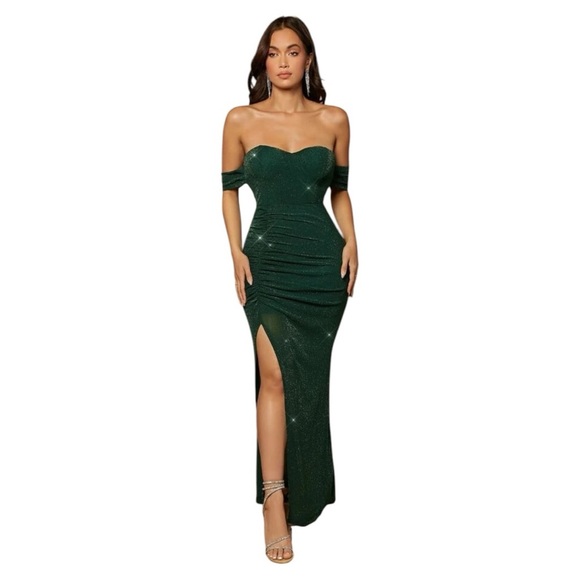Dresses & Skirts - Belle Off Shoulder Ruched Split Thigh Dress
